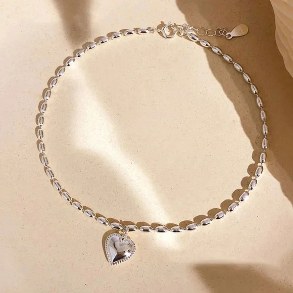925 Sterling Silver Dainty Beaded Heart Bracelet - Picture 4 of 9
